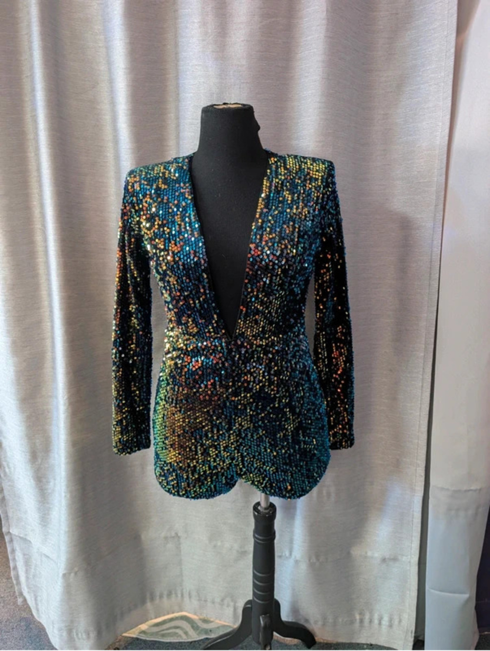 Black Rainbow Sequin Holographic Velvet Romper Playsuit M